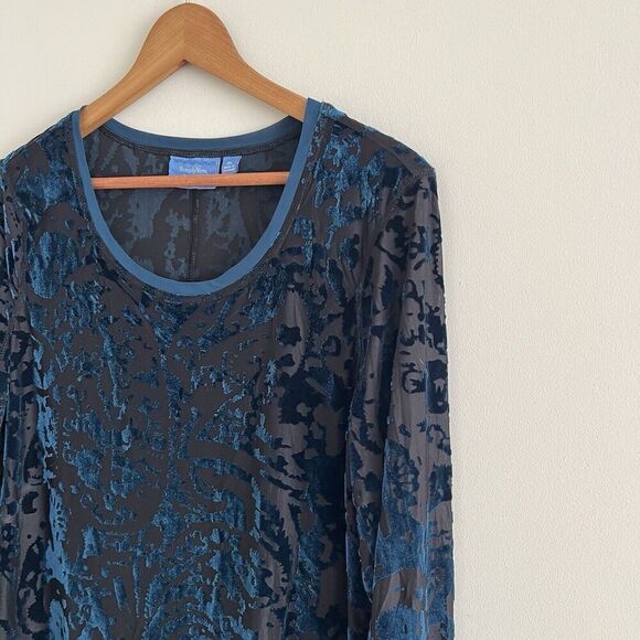 Simply Vera Wang Burnout Velvet Top Sz XL Teal Black Whimsigoth Fairy Grunge - Picture 7 of 12
